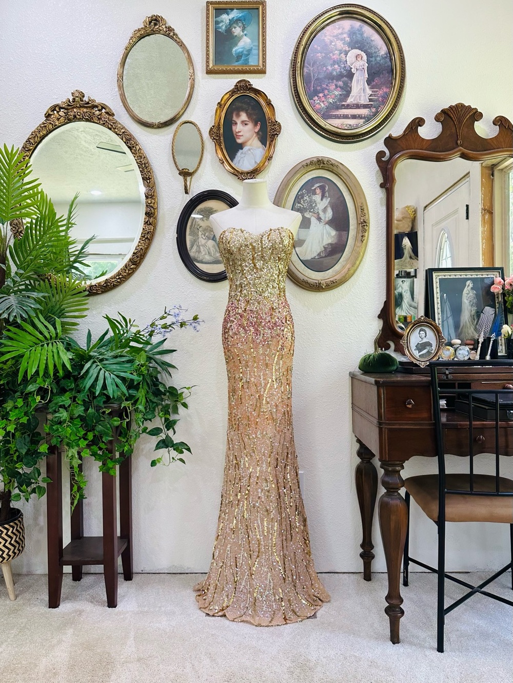 Scala Gold and Pink Sequin Strapless Maxi Gown - Picture 8 of 16